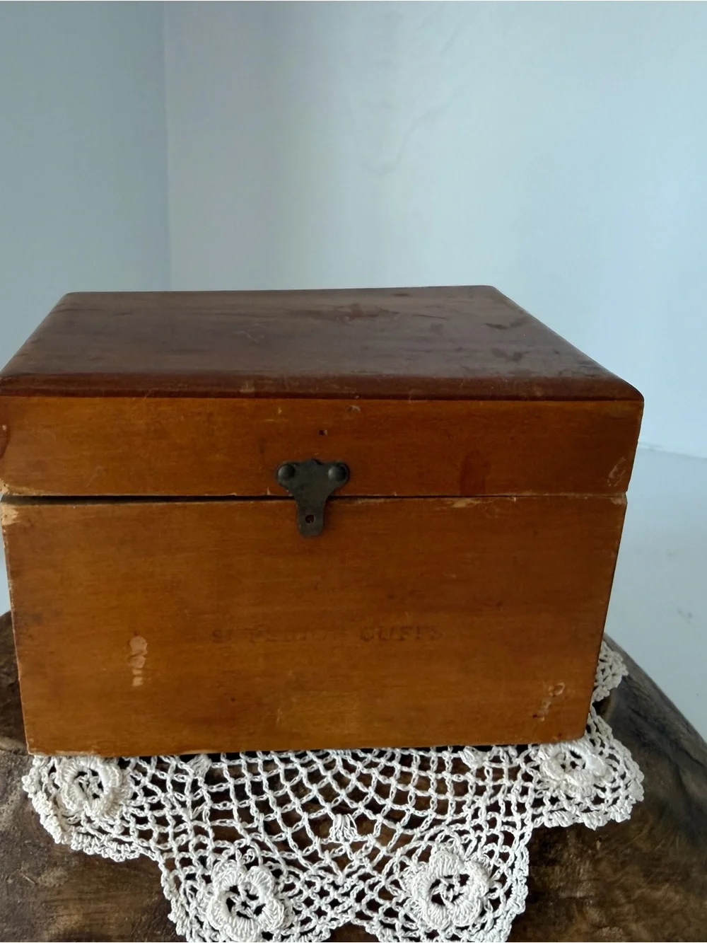 Vintage Box with Latch and Old Wood Dominoes